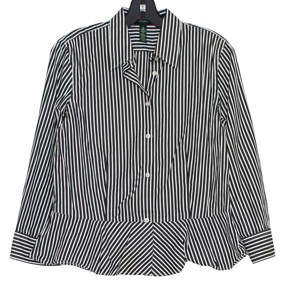 Lauren Ralph Lauren Top Preppy Nautical Minimalist Button Stripe Black 10 GT - Picture 1 of 5